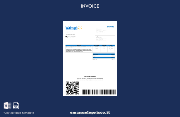 modello di versione della fattura Walmart USA in stile verificato